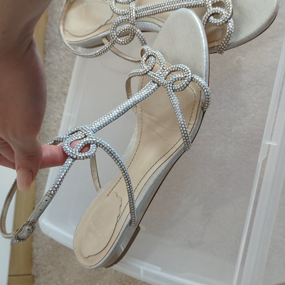 Rene Caovilla Rhinestone Milky Silver Scrollwork Design Flat Sandals 37 - Picture 3 of 5